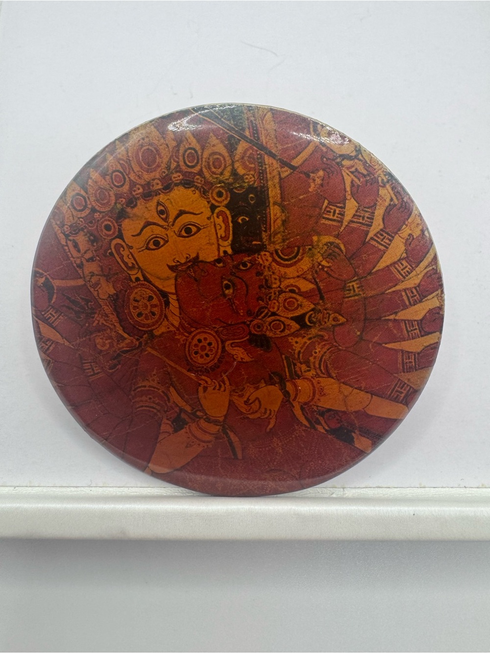 Charles Albert Vintage Brass Belt Buckle Resin Himalayan Deity Yab-Yum